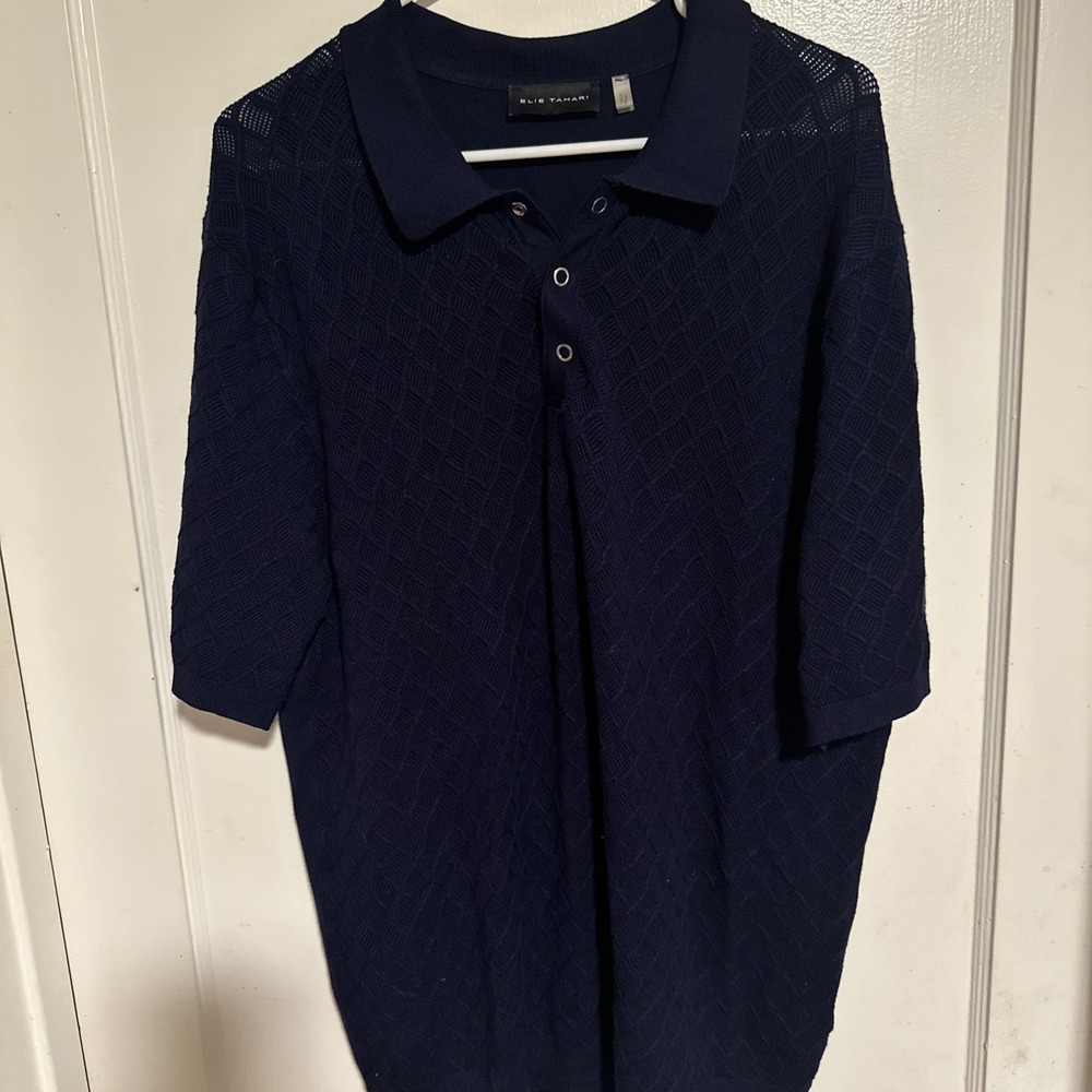 ELIE TAHARI Polo Shirt Men's Large Blue Short Sleeve Soft Stretch